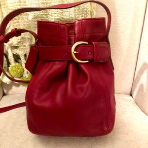 Coach vintage red leather belted bucket crossbody